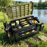 Double-layer multi-function outdoor storage fishing box, can be used as a stool, convenient storage of various fishing lines, bait, live fish.