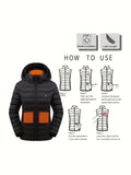Heated Jacket Smart Heated Hoodie Lightweight Winter Coat Cotton Padded Jacket - Black - Size XL(AU XL/EU52)