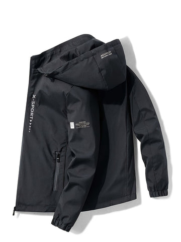 Men'S Hooded Jacket Outdoor Sport Jacket Lightweight Windbreaker Zip Pocket - Light Gray - Size L(AU L/EU50)