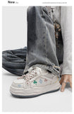 Casual Sneakers Embroidered Sneakers Four-Leaf Clover Shoes Comfortable - White - Size 6(AU6/EU39)