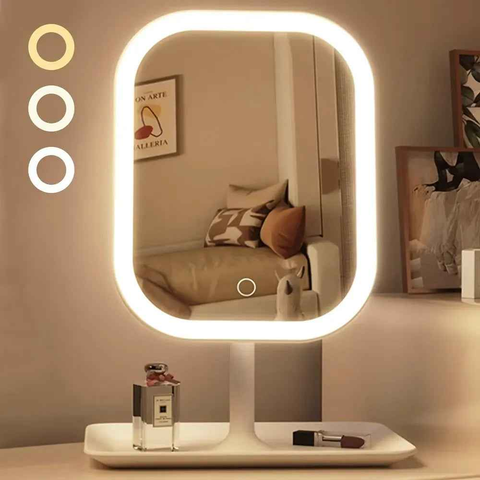 LED makeup mirror, portable travel mirror with foldable design and built-in lights, 3 lighting modes, intelligent adjustable light touch screen, USB rechargeable, portable illuminated beauty mirror, travel makeup stand with lights, bedroom makeup mirror,