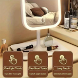 LED makeup mirror, portable travel mirror with foldable design and built-in lights, 3 lighting modes, intelligent adjustable light touch screen, USB rechargeable, portable illuminated beauty mirror, travel makeup stand with lights, bedroom makeup mirror,