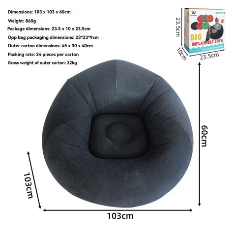 Inflatable Lazy Chair Portable Foldable Sofa Single Person Lazy Sofa Indoor - Black - Size 01