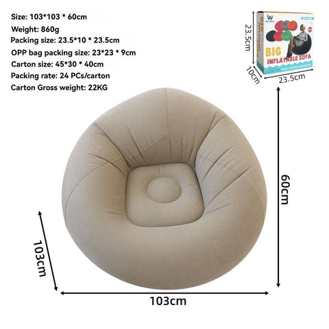 Inflatable Lazy Chair Portable Foldable Sofa Single Person Lazy Sofa Indoor - Khaki - Size 01