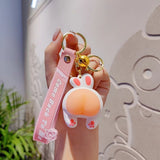 rabbit keychain, squeeze stress reliever, couple keychain, cute keychain, stress relief gift, pink keychain, keychain with bell, Australian market, anxiety relief, keychain gift - 2PCS - Size gray