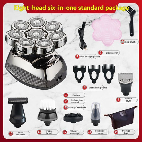 8 blade head shaver, bald head trimmer, hair trimmer for men, grooming tool, USB rechargeable shaver, head shaver Australia, bald head grooming kit - Silver - Size SET In Australia - Darrahopens