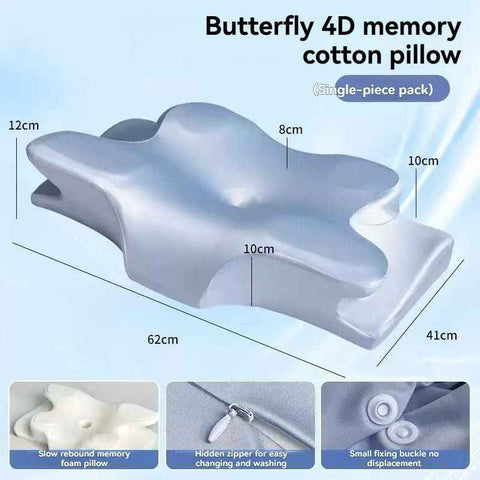 Butterfly 4D Memory Cotton Pillow Ice-Silk Fabric Cooling Pillow Cervical Spine - Blue - Size Large horn model In Australia - Darrahopens