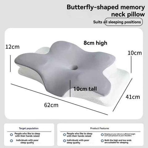Butterfly 4D Memory Cotton Pillow Ice-Silk Fabric Cooling Pillow Cervical Spine - Gray - Size conventional