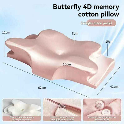 Butterfly 4D Memory Cotton Pillow Ice-Silk Fabric Cooling Pillow Cervical Spine - Pink - Size Large horn model In Australia - Darrahopens