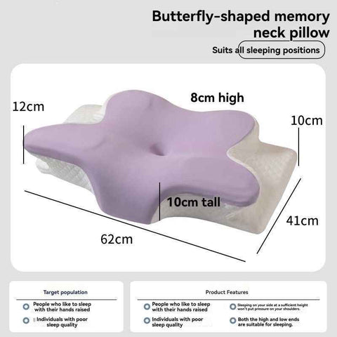 Butterfly 4D Memory Cotton Pillow Ice-Silk Fabric Cooling Pillow Cervical Spine - Purple - Size conventional In Australia - Darrahopens