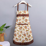 Korean-style apron, floral apron, women's apron, breathable apron, oil-proof apron, kitchen apron, apron set, adjustable apron, gift for cook - Blue - Size M