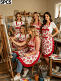 Korean-style apron, floral apron, women's apron, breathable apron, oil-proof apron, kitchen apron, apron set, adjustable apron, gift for cook - Camel - Size M In Australia - Darrahopens