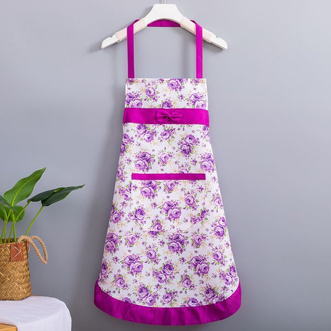 Korean-style apron, floral apron, women's apron, breathable apron, oil-proof apron, kitchen apron, apron set, adjustable apron, gift for cook - Purple - Size M In Australia - Darrahopens