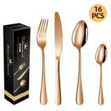 western cutlery set, steak knife and fork set, stainless steel cutlery, gift set for dining, 16-piece cutlery, Australian dining, steak knives Australia, premium cutlery set, gift for couples, housewarming gift - Rose gold - Size 16 -piece set