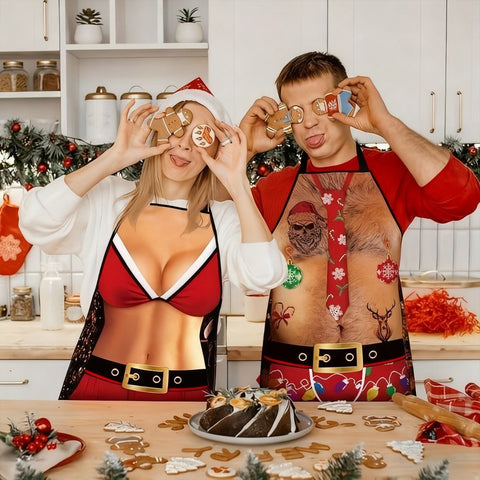 Christmas apron, waterproof apron, oil-resistant apron, festive kitchen decor, holiday cooking apron, Christmas gift idea, Santa apron, snowman apron, reindeer apron, family gathering apron - Christmas - Size 8-2PCS In Australia - Darrahopens