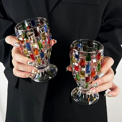 hand-painted glasses, highball glasses, lead-free crystal, colorful drinkware, festive glasses, handcrafted crystal glasses, juice glasses, whiskey glasses, cocktail glasses, iced tea glasses, Christmas glasses, Australian home bar, unique glassware, hand
