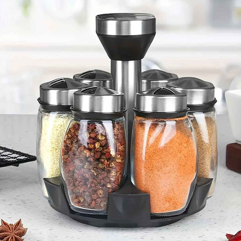 7 pieces rotating base spice dispenser, kitchen supplies, spice dispenser set, including salt, pepper and sugar dispenser - perfect for kitchen storage and organization
