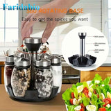 7 pieces rotating base spice dispenser, kitchen supplies, spice dispenser set, including salt, pepper and sugar dispenser - perfect for kitchen storage and organization