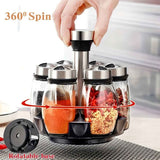 7 pieces rotating base spice dispenser, kitchen supplies, spice dispenser set, including salt, pepper and sugar dispenser - perfect for kitchen storage and organization