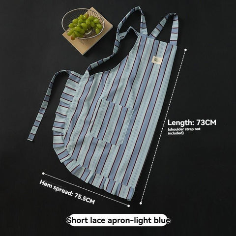 vertical striped apron, lace apron, apron with pocket, H-shaped apron, adjustable waist apron, kitchen apron, barbecue apron, gardening apron, Australian home apron - light blue - Size M In Australia - Darrahopens