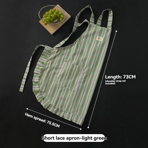vertical striped apron, lace apron, apron with pocket, H-shaped apron, adjustable waist apron, kitchen apron, barbecue apron, gardening apron, Australian home apron - light green - Size M In Australia - Darrahopens