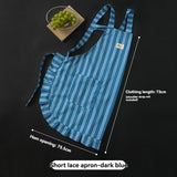 vertical striped apron, lace apron, apron with pocket, H-shaped apron, adjustable waist apron, kitchen apron, barbecue apron, gardening apron, Australian home apron - Navy - Size M