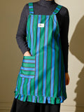 vertical striped apron, lace apron, apron with pocket, H-shaped apron, adjustable waist apron, kitchen apron, barbecue apron, gardening apron, Australian home apron - Navy - Size M