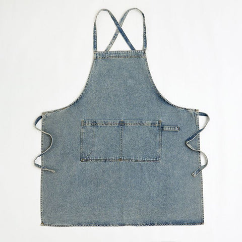 denim apron, kitchen apron, Japanese-style apron, work apron, unisex apron, apron with pockets, barista apron, cooking apron, men's denim apron, women's denim apron - light blue - Size M In Australia - Darrahopens