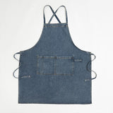 denim apron, kitchen apron, Japanese-style apron, work apron, unisex apron, apron with pockets, barista apron, cooking apron, men's denim apron, women's denim apron - light blue - Size M