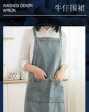 denim apron, kitchen apron, Japanese-style apron, work apron, unisex apron, apron with pockets, barista apron, cooking apron, men's denim apron, women's denim apron - light blue - Size M