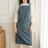denim apron, kitchen apron, Japanese-style apron, work apron, unisex apron, apron with pockets, barista apron, cooking apron, men's denim apron, women's denim apron - Navy - Size M