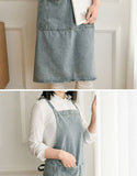 denim apron, kitchen apron, Japanese-style apron, work apron, unisex apron, apron with pockets, barista apron, cooking apron, men's denim apron, women's denim apron - Navy - Size M