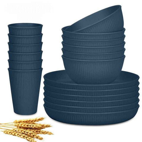 Wheat Straw Dinnerware Set Unbreakable Dinner Plates BPA-Free Dinnerware - Navy - Size 01 In Australia - Darrahopens