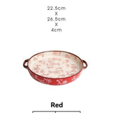 ceramic serving plate, double handled baking dish, pizza pan, cherry blossom pattern, underglaze color, home kitchenware, oven safe dish, baking tray, serving platter, Australian kitchen - Green - Size SET