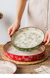 ceramic serving plate, double handled baking dish, pizza pan, cherry blossom pattern, underglaze color, home kitchenware, oven safe dish, baking tray, serving platter, Australian kitchen - Green - Size SET
