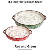 ceramic serving plate, double handled baking dish, pizza pan, cherry blossom pattern, underglaze color, home kitchenware, oven safe dish, baking tray, serving platter, Australian kitchen - Red - Size 10.8inch
