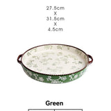 ceramic serving plate, double handled baking dish, pizza pan, cherry blossom pattern, underglaze color, home kitchenware, oven safe dish, baking tray, serving platter, Australian kitchen - Red - Size 8.8inch