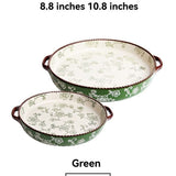 ceramic serving plate, double handled baking dish, pizza pan, cherry blossom pattern, underglaze color, home kitchenware, oven safe dish, baking tray, serving platter, Australian kitchen - Red - Size SET