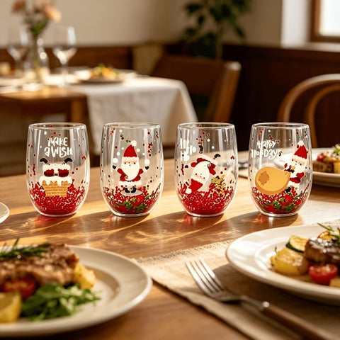 Christmas glass set, double walled glasses, borosilicate glass, festive drinkware, holiday gift, Australian Christmas, thermal insulated glasses, reusable glass cups - Random patterns - Size 4pcs In Australia - Darrahopens