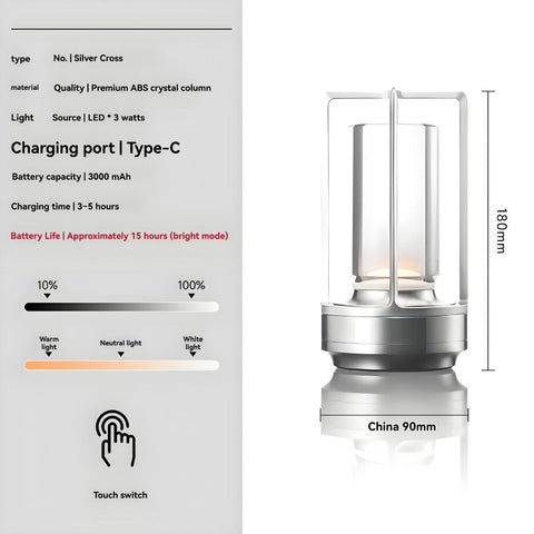 Camping Night Lamp Rechargeable Lamp Portable Camping Light ABS Lamp Touch - Silver - Size 01 In Australia - Darrahopens