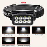 Rechargeable LED Headlamp 6-Mode Front Light USB Recharge 120° Adjustable - Black - Size 01