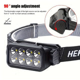 Rechargeable LED Headlamp 6-Mode Front Light USB Recharge 120° Adjustable - Black - Size 01