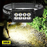Rechargeable LED Headlamp 6-Mode Front Light USB Recharge 120° Adjustable - Black - Size 01