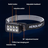 Rechargeable LED Headlamp 6-Mode Front Light USB Recharge 120° Adjustable - Black - Size 01