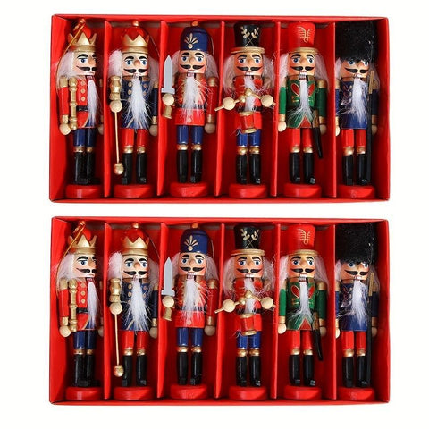 Nutcracker Soldier Figurine Set, Christmas Decorations, Birthday Gift, Hand-painted Nutcrackers, Holiday Decor, Australian Christmas Decor, Kids Gift, Figurine Collection, Festive Home Decor - Red - Size 12pcs