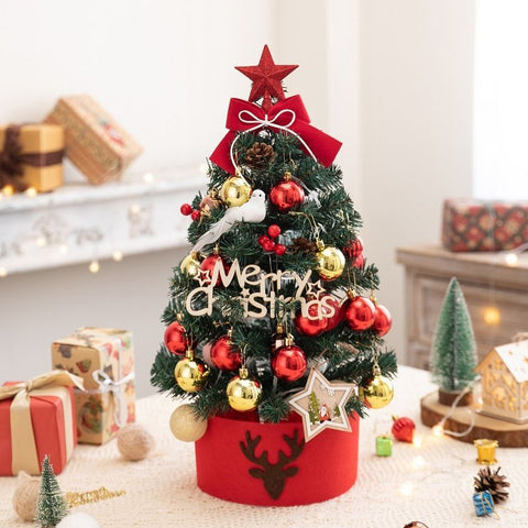 Mini Desktop Christmas Tree Flocked Pink Christmas Tree Christmas Tree Set - Red and gold - Size 45cm In Australia - Darrahopens