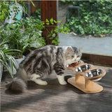 Cat Feeder Elevated Cat Feeder Three Bowl Cat Feeder Stainless Steel Cat Bowls - Wood color - Size 01