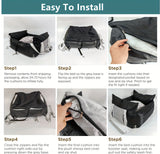 Black White car dog bed, dog carrier for car, pet travel accessories, dog transport in car, dog car seat, dog travel bed, Australian pet travel, secure dog carrier