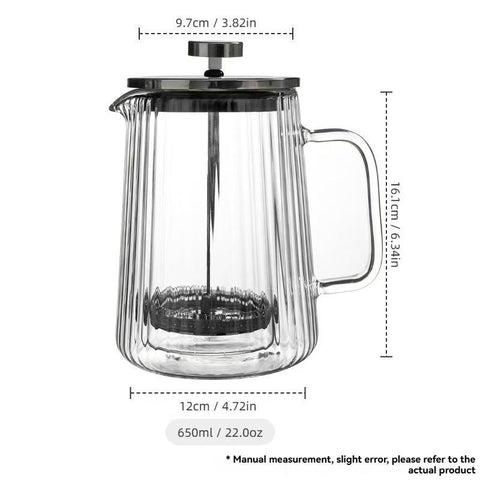 French Press Coffee Maker Double-Layer Glass Coffee Maker Ribbed Coffee Maker - Clear - Size 1000ML In Australia - Darrahopens