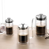 French Press Coffee Maker Double-Layer Glass Coffee Maker Ribbed Coffee Maker - Clear - Size 1000ML